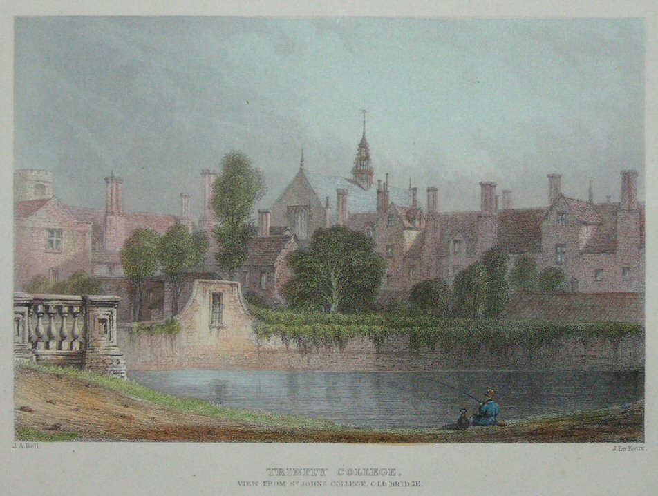Print - Trinity College. View from St. Johns College, Old Bridge. - Le